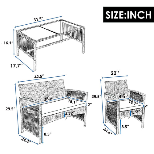 4Pcs Outdoor Patio Furniture Set for Garden Backyard Porch&Poolside