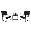 3 Piece Patio Furniture Set Wicker Rattan Outdoor Patio Conversation Set 2 Cushioned Chairs & End Table