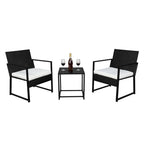 3 Piece Patio Furniture Set Wicker Rattan Outdoor Patio Conversation Set 2 Cushioned Chairs & End Table