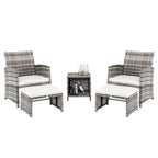 5Pcs Patio Furniture Set Include 2 Chairs 2 Footstools 1 Coffee Table High Quality PE Rattan&Iron Frame Gray Gradient[US-Stock]