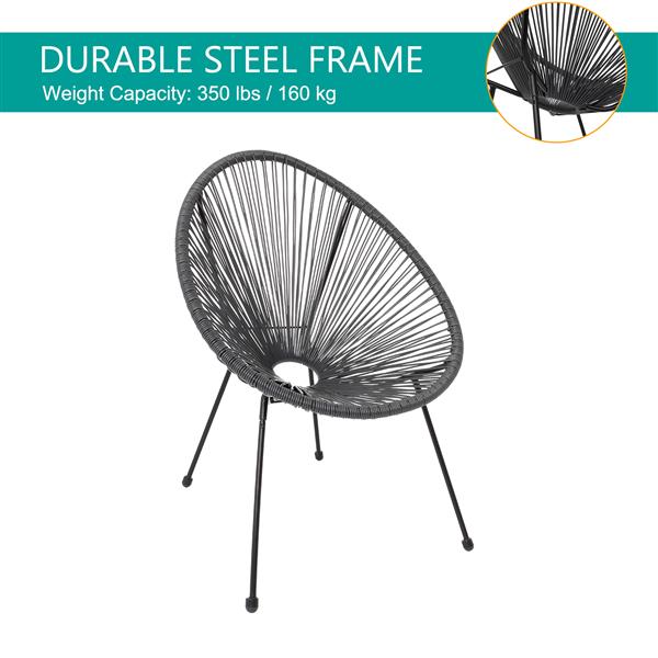 3 Piece Outdoor Patio Furniture Set, Acapulco Chair Set with Glass Top Coffee Table, All Weather PE Rattan Bistro Set for Garden