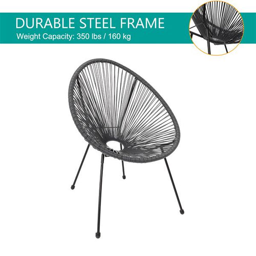 3 Piece Outdoor Patio Furniture Set, Acapulco Chair Set with Glass Top Coffee Table, All Weather PE Rattan Bistro Set for Garden