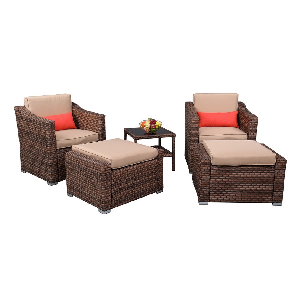 Wide Rattan Chair Table Set  5 Pieces Wicker Rattan Chair Coffee Table Set Balcony Garden Indoor Outdoor Furniture