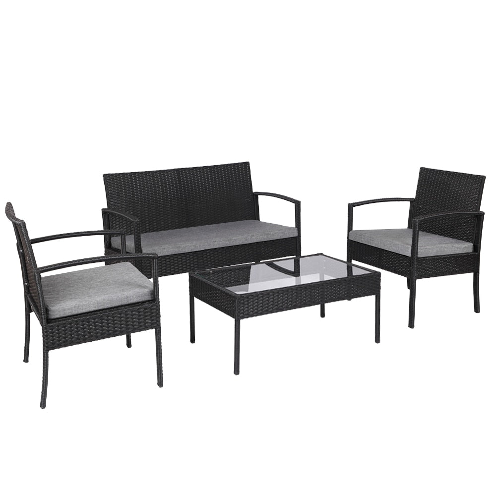 4 Pieces Outdoor Patio Furniture Sets Rattan Chair Wicker Set, Outdoor Indoor Use Backyard Porch Garden Poolside Balcony Furnitu
