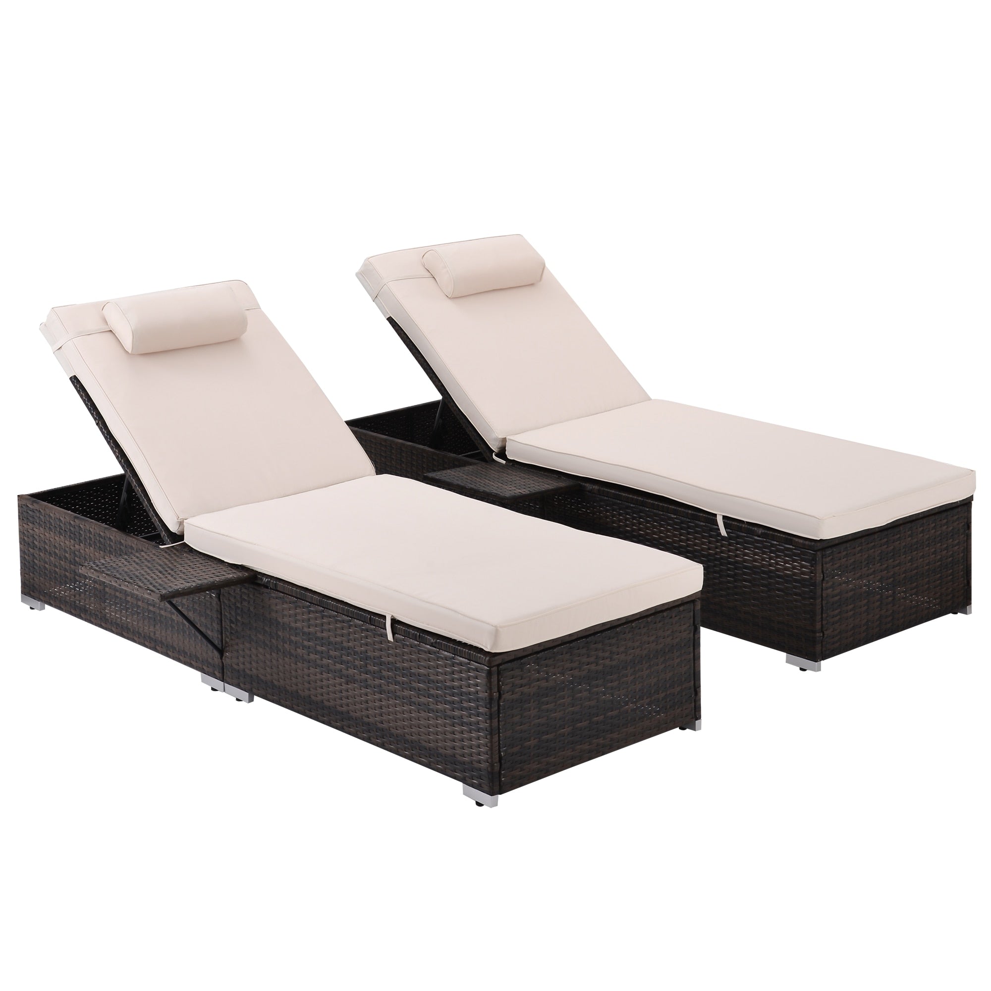 2Pcs Outdoor Patio Chaise Lounge Set, Beach Pool Adjustable Backrest Recliners