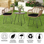 3 Pcs Outdoor Patio Furniture Set Wicker Rattan Conversation with Tempered Glass Table Flaxen Yellow for Porch Poolside Yard