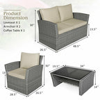 4PCS Patio Rattan Furniture Set Sofa Table Storage Shelf Khaki Cushion  HW67841ABN