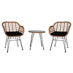 3 Pcs Outdoor Patio Furniture Set Wicker Rattan Conversation with Tempered Glass Table Flaxen Yellow for Porch Poolside Yard