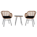 3 Pcs Outdoor Patio Furniture Set Wicker Rattan Conversation with Tempered Glass Table Flaxen Yellow for Porch Poolside Yard