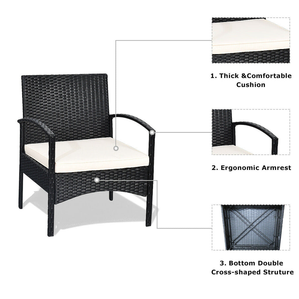 3 PCS Patio Wicker Rattan Furniture Set Coffee Table & 2 Rattan Chair W/Cushion