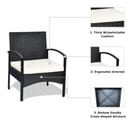 3 PCS Patio Wicker Rattan Furniture Set Coffee Table & 2 Rattan Chair W/Cushion