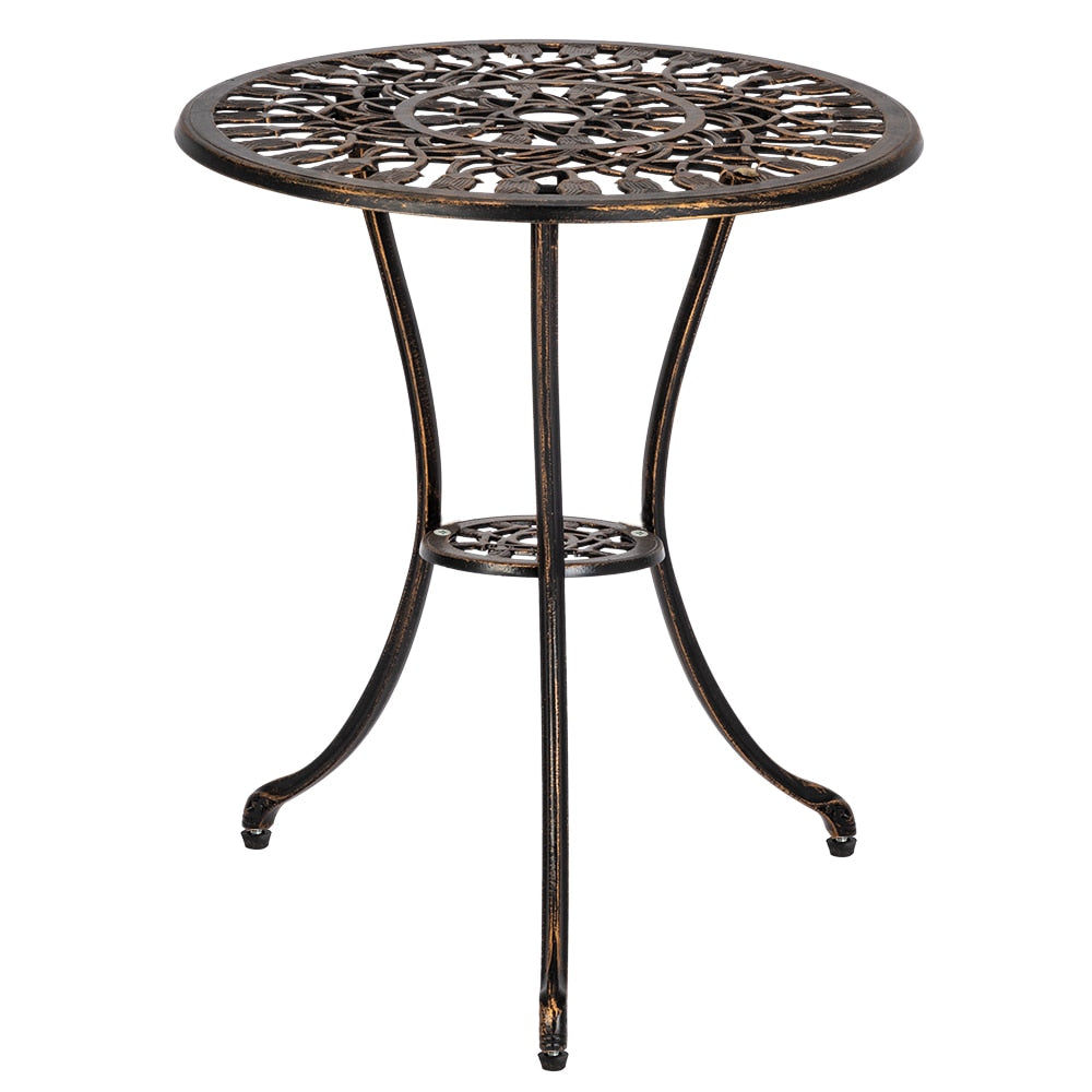 3-Piece Outdoor Rust-Resistant Cast Aluminum Patio Bistro Set w/Tulip Design, Antique Finish - Copper