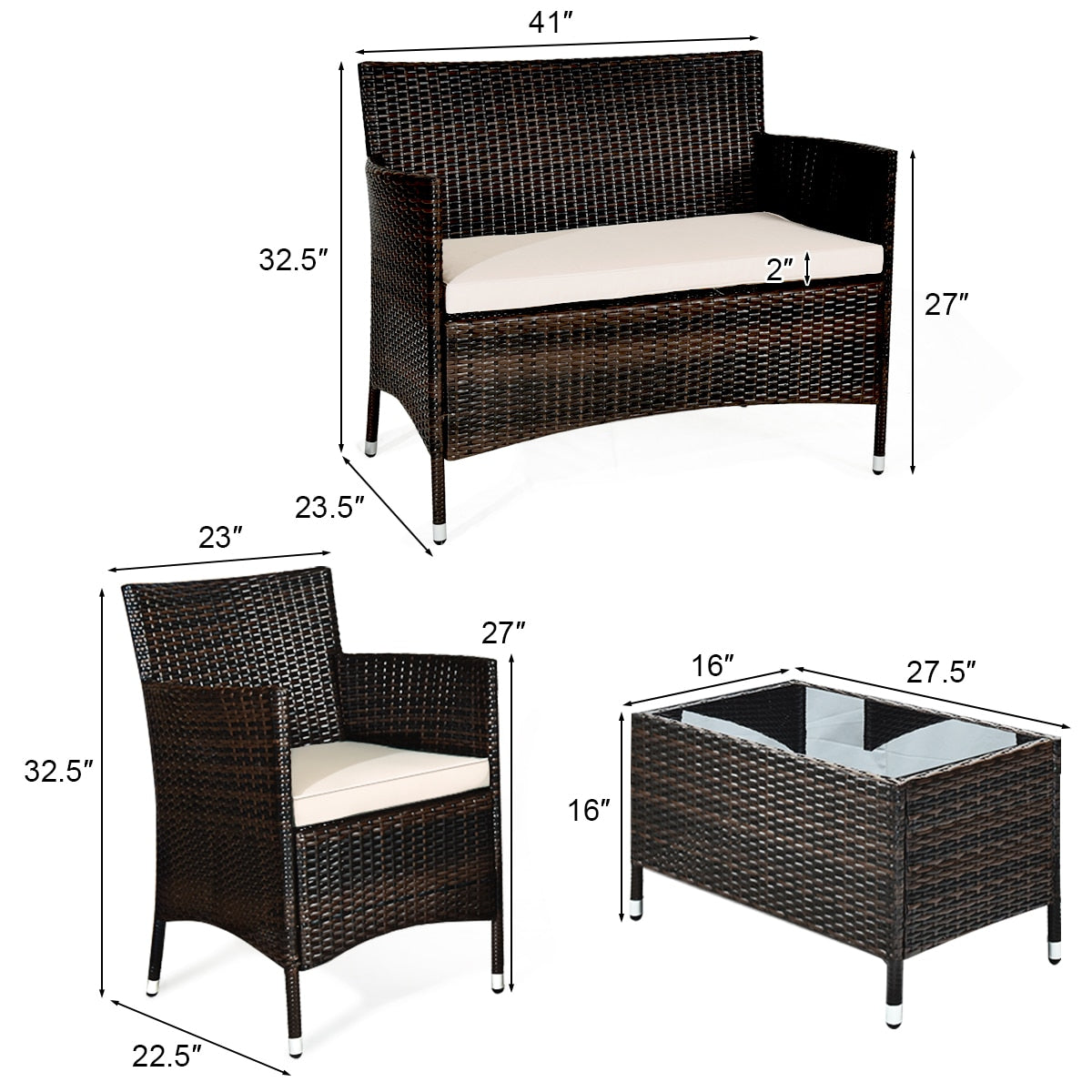 8PCS Rattan Patio Furniture Set Cushioned Sofa Chair Coffee Table Garden