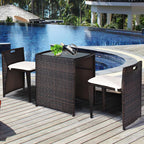 3PCS Outdoor Patio Rattan Furniture Set Space Saving Garden Deck W/Cushion HW64307