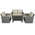 4PCS Patio Rattan Furniture Set Sofa Table Storage Shelf Khaki Cushion  HW67841ABN