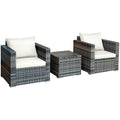 3 PC Patio Rattan Furniture Bistro Set Cushioned Sofa Chair Table White HW66530WH