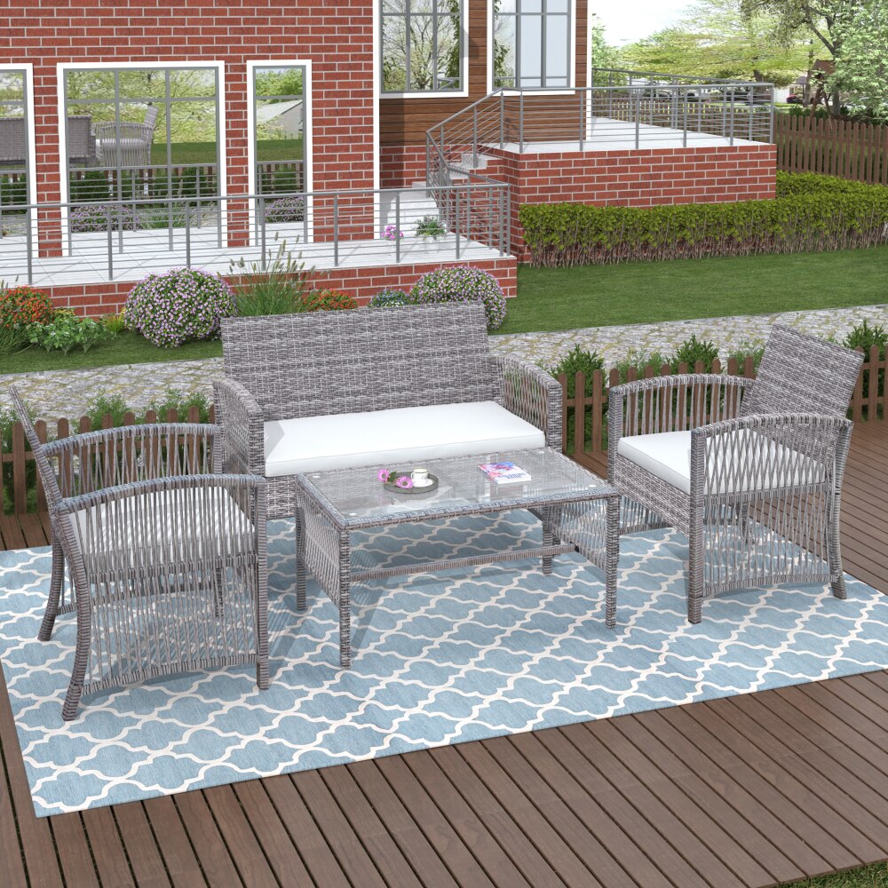 4Pcs Outdoor Patio Furniture Set for Garden Backyard Porch&Poolside