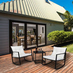 Three-piece rattan set, 2pcs single rocking chair and 1pc coffee table, iron frame, black outdoor garden furniture