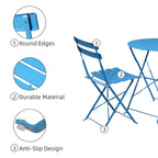Iron Folding Three-Piece Set 2 Chairs 1 Table Blue[US-W]