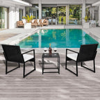 3 Piece Patio Furniture Set Wicker Rattan Outdoor Patio Conversation Set 2 Cushioned Chairs & End Table