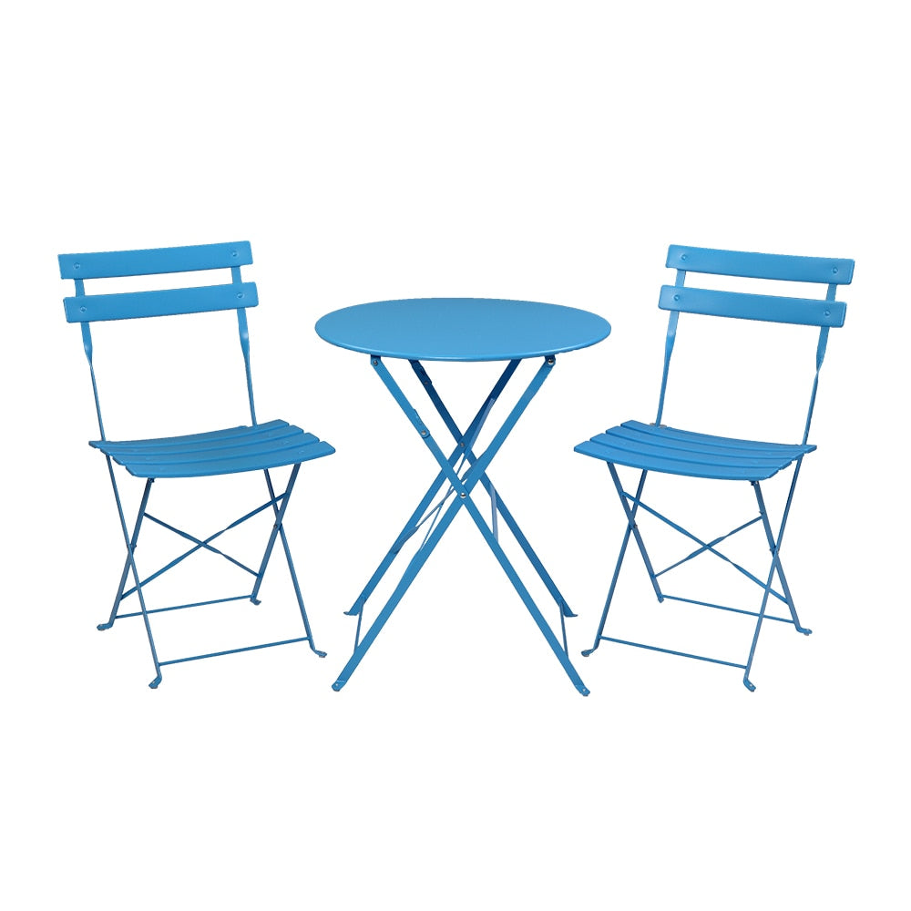 Iron Folding Three-Piece Set 2 Chairs 1 Table Blue[US-W]