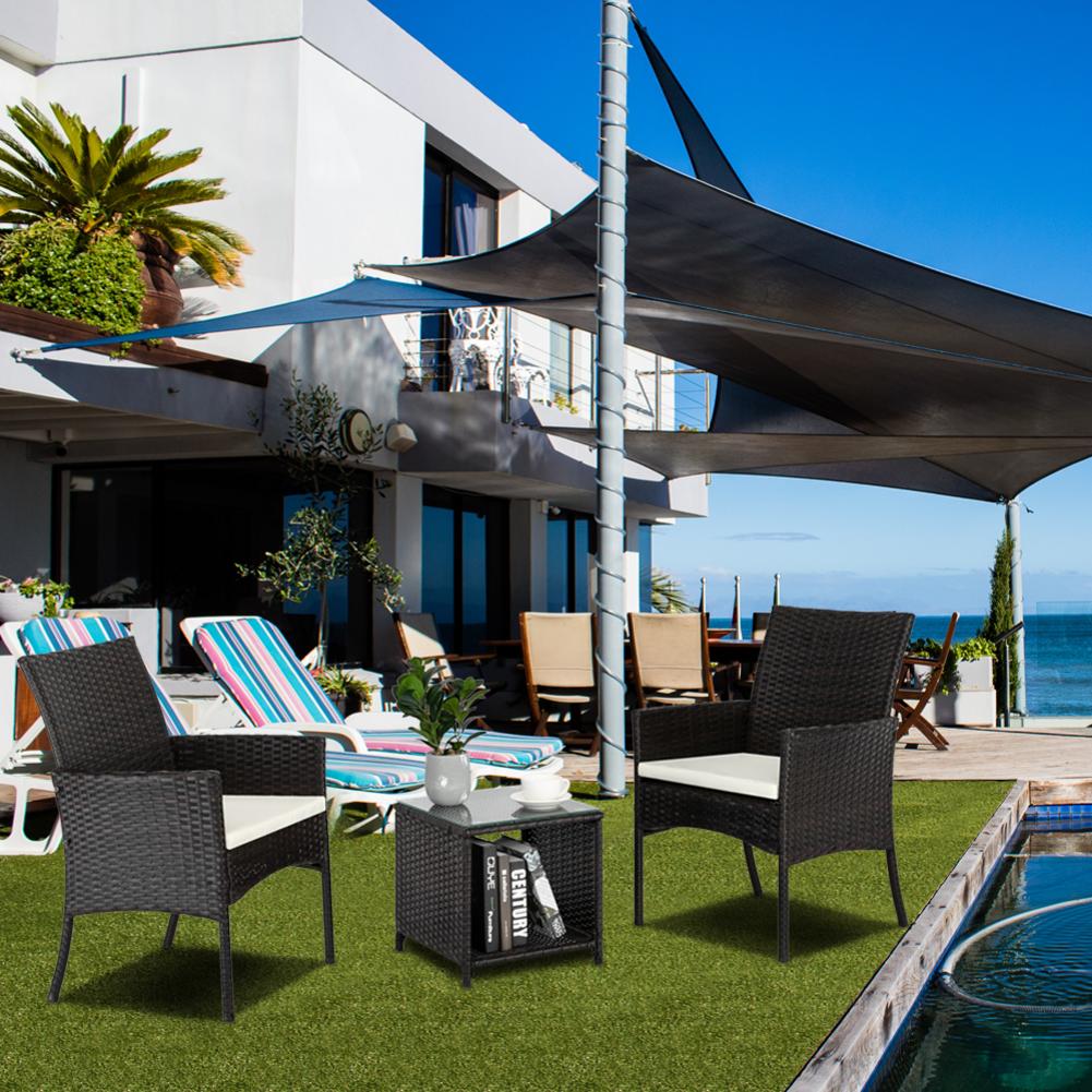 3 IN I 2 Patio Furniture Set Single Seat 1PCS Tea Table Outdoor Combination Sofa Chair Brown Gradient USA Warehouse Shipping