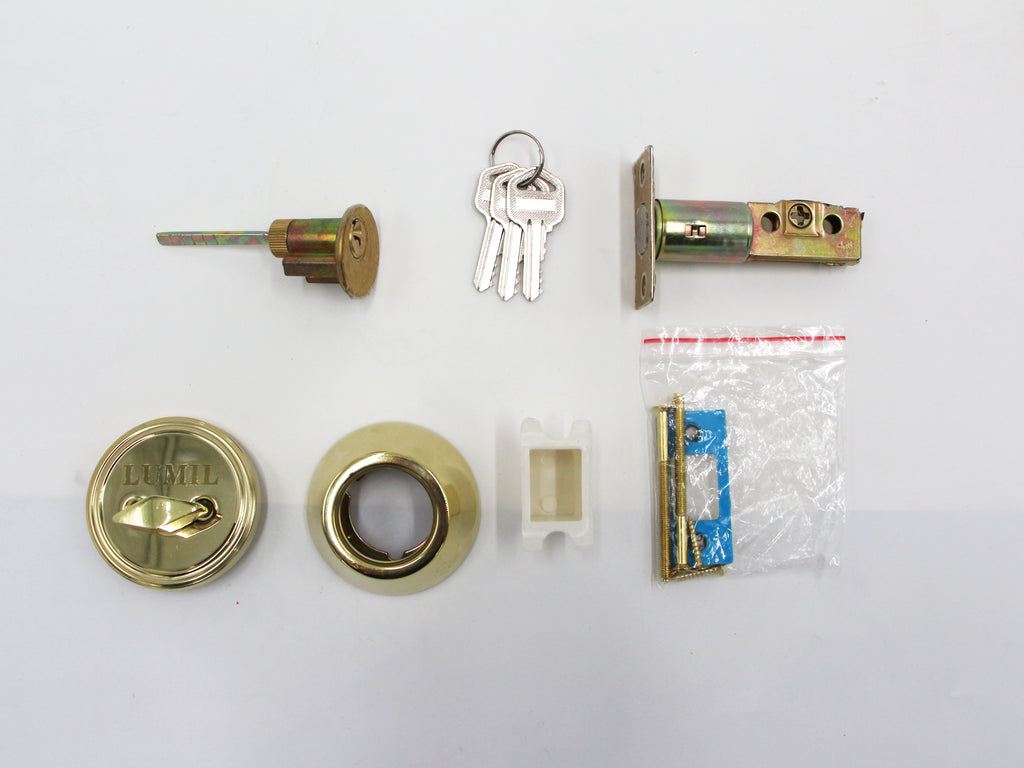 LUMIL Metal locksets Single Cylinder Deadbolt, Round Deadbolt Lock with Keys, Modern Door Locks with Deadbolt, Gold Deadbolt for Front Door Entrance, Front Door Security Lock, Keyed 1 Side