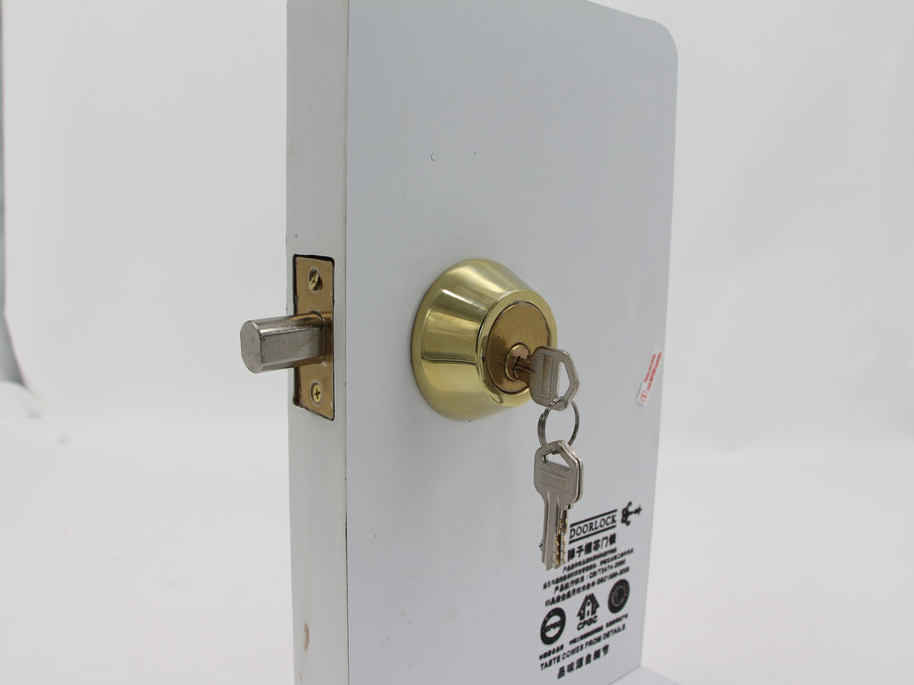 LUMIL Metal locksets Single Cylinder Deadbolt, Round Deadbolt Lock with Keys, Modern Door Locks with Deadbolt, Gold Deadbolt for Front Door Entrance, Front Door Security Lock, Keyed 1 Side