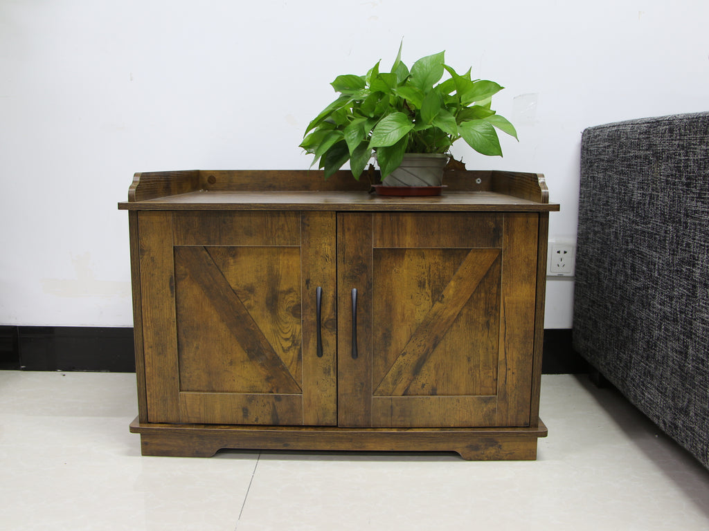 BESTFRIEND Pet Furniture Cat Litter Box Enclosure Hidden Litter Box Furniture with Double Doors, Wood Cat Box Enclosure Cat Litter Cabinet Furniture Hidden Litterbox Enclosures, Cat Box Furniture Cat Litter Cabinet