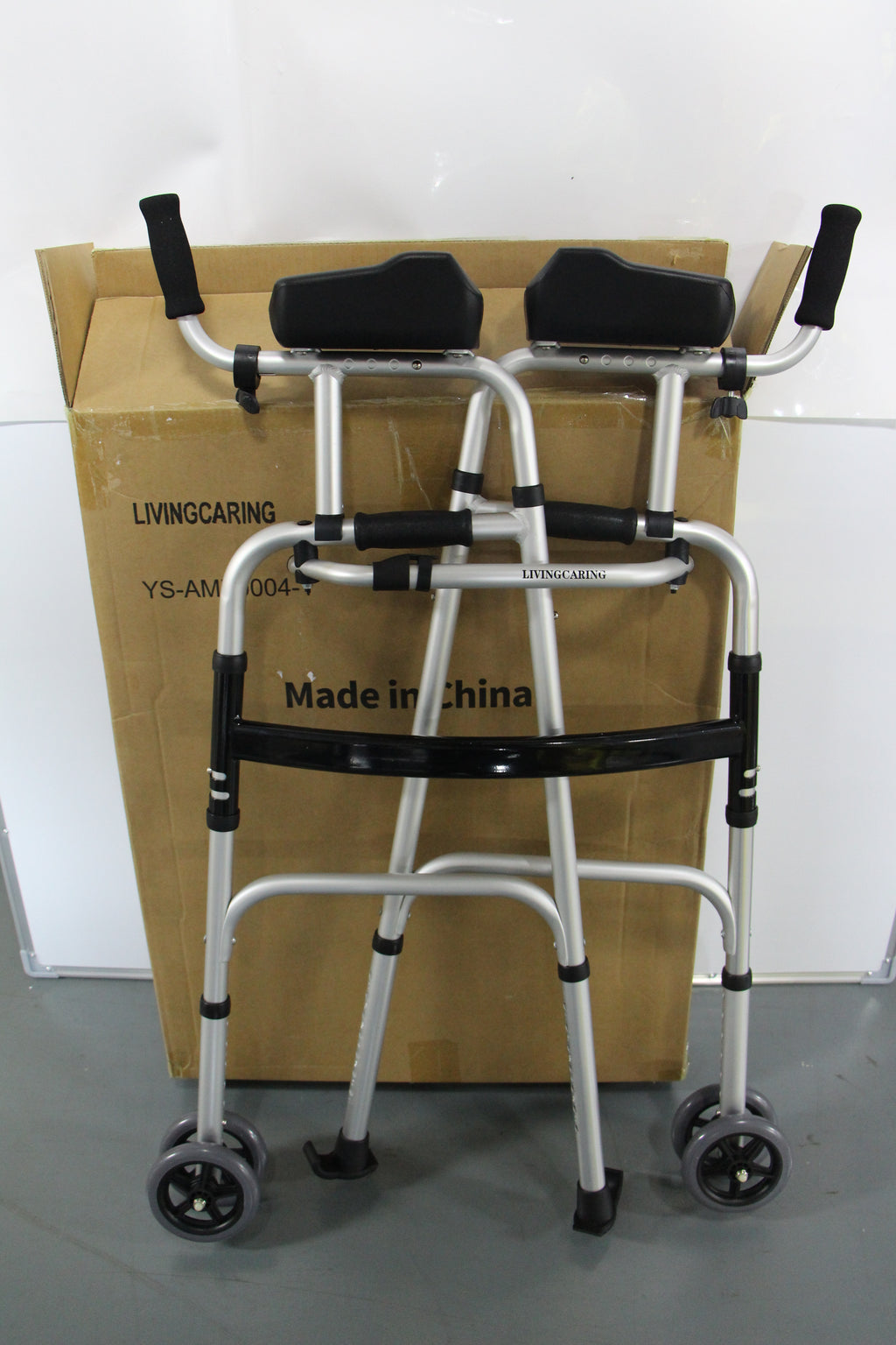 LIVINGCARING Foldable Standard Walker, Height Adjustable Aluminum Walkers for Seniors with Removable Armrest Pad, Lightweight Rehabilitation Auxiliary Rolling Walker, Walker Aid Supports UP to 235 lbs