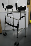 LIVINGCARING Foldable Standard Walker, Height Adjustable Aluminum Walkers for Seniors with Removable Armrest Pad, Lightweight Rehabilitation Auxiliary Rolling Walker, Walker Aid Supports UP to 235 lbs