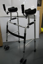 LIVINGCARING Foldable Standard Walker, Height Adjustable Aluminum Walkers for Seniors with Removable Armrest Pad, Lightweight Rehabilitation Auxiliary Rolling Walker, Walker Aid Supports UP to 235 lbs