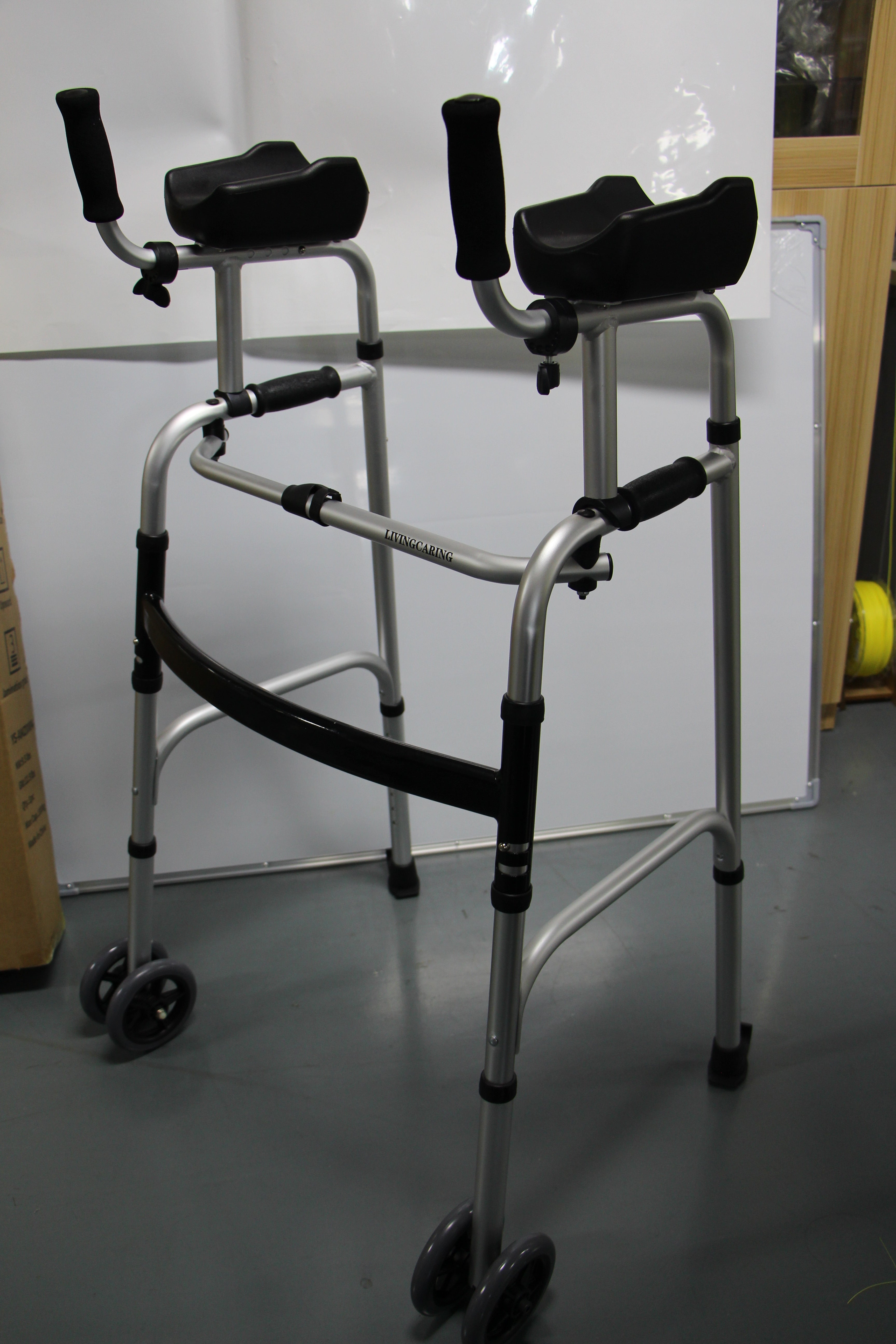 LIVINGCARING Foldable Standard Walker, Height Adjustable Aluminum Walkers for Seniors with Removable Armrest Pad, Lightweight Rehabilitation Auxiliary Rolling Walker, Walker Aid Supports UP to 235 lbs
