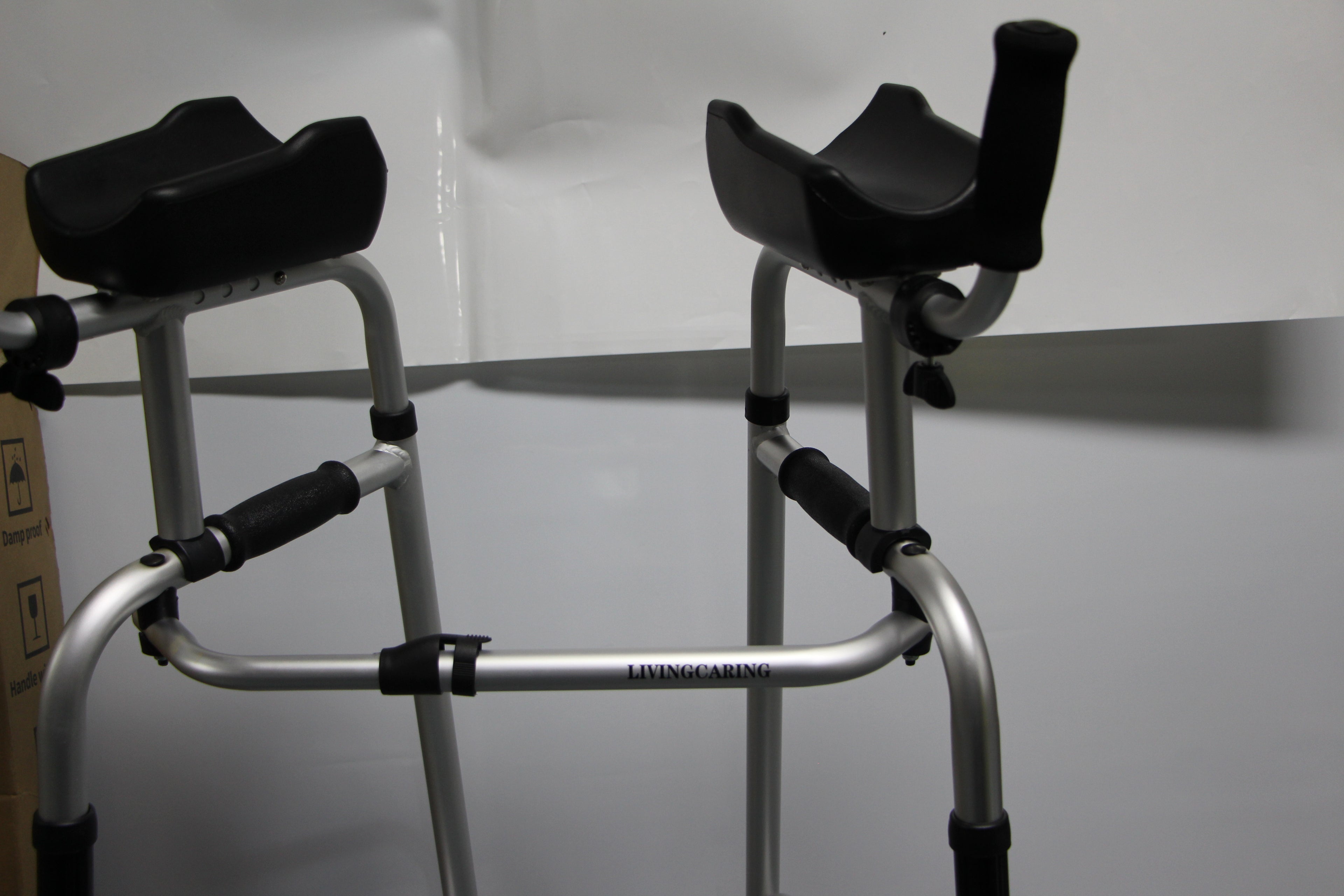 LIVINGCARING Foldable Standard Walker, Height Adjustable Aluminum Walkers for Seniors with Removable Armrest Pad, Lightweight Rehabilitation Auxiliary Rolling Walker, Walker Aid Supports UP to 235 lbs