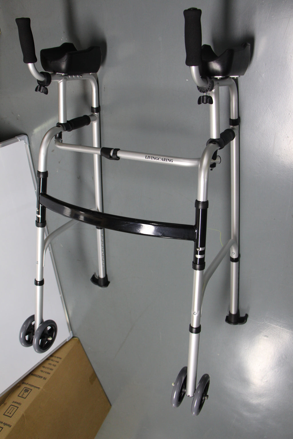 LIVINGCARING Foldable Standard Walker, Height Adjustable Aluminum Walkers for Seniors with Removable Armrest Pad, Lightweight Rehabilitation Auxiliary Rolling Walker, Walker Aid Supports UP to 235 lbs