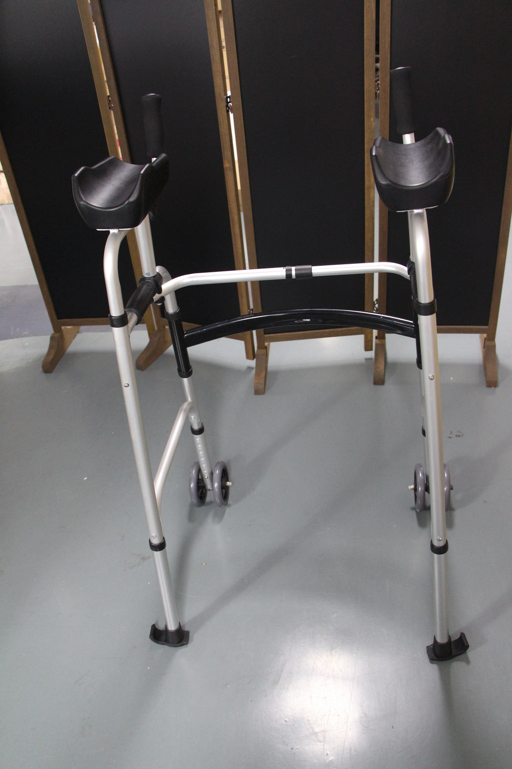 LIVINGCARING Foldable Standard Walker, Height Adjustable Aluminum Walkers for Seniors with Removable Armrest Pad, Lightweight Rehabilitation Auxiliary Rolling Walker, Walker Aid Supports UP to 235 lbs