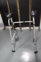 LIVINGCARING Foldable Standard Walker, Height Adjustable Aluminum Walkers for Seniors with Removable Armrest Pad, Lightweight Rehabilitation Auxiliary Rolling Walker, Walker Aid Supports UP to 235 lbs