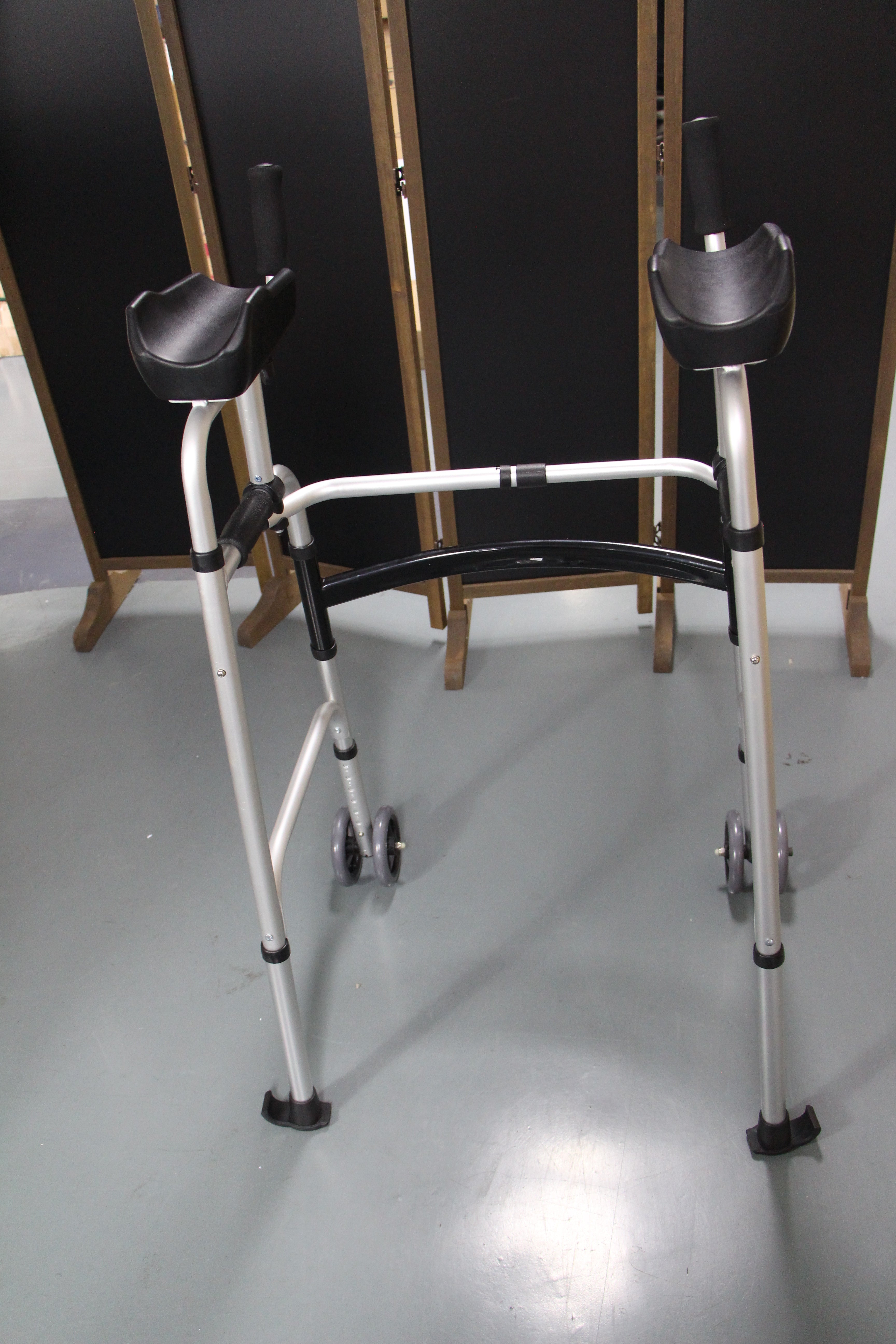 LIVINGCARING Foldable Standard Walker, Height Adjustable Aluminum Walkers for Seniors with Removable Armrest Pad, Lightweight Rehabilitation Auxiliary Rolling Walker, Walker Aid Supports UP to 235 lbs