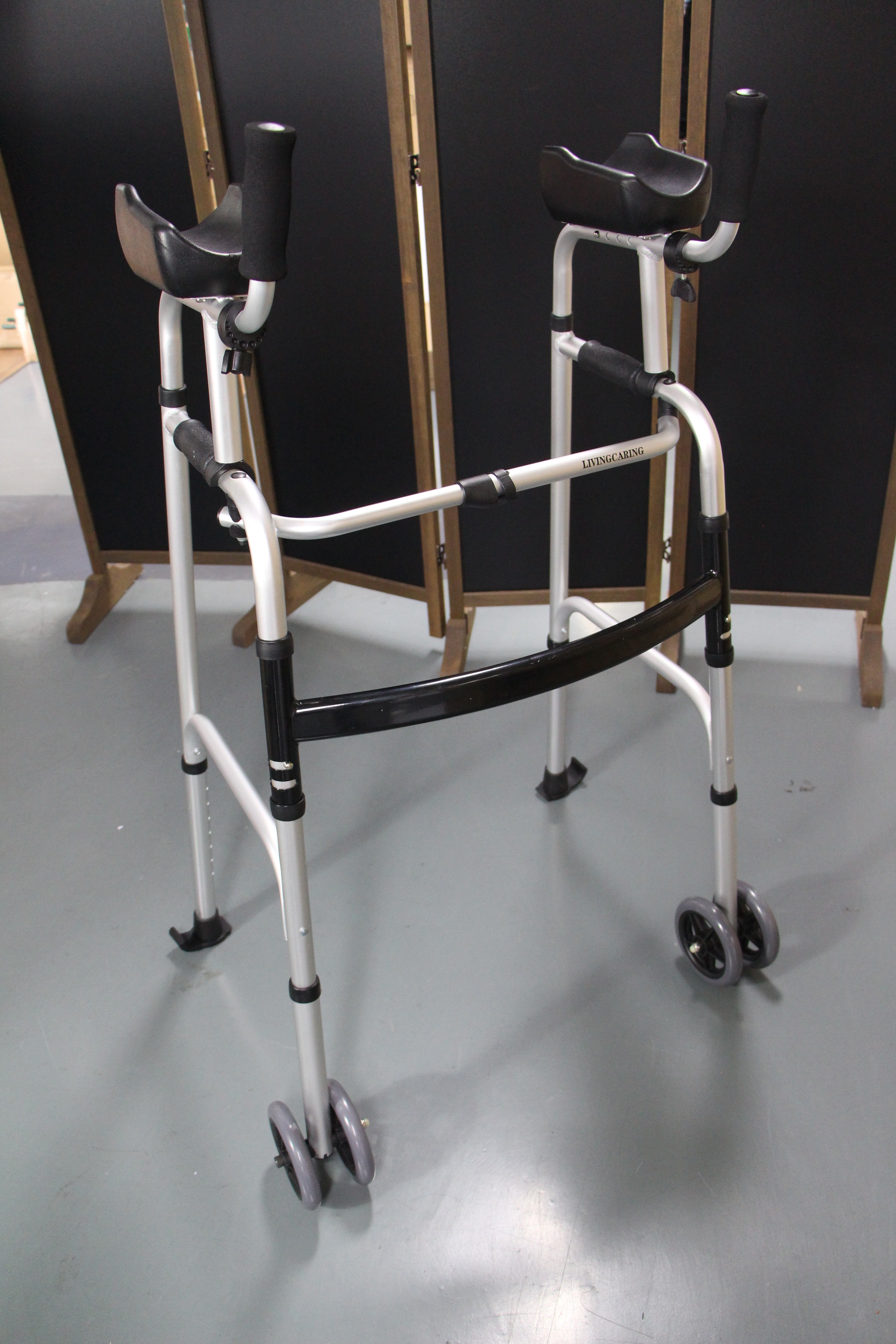 LIVINGCARING Foldable Standard Walker, Height Adjustable Aluminum Walkers for Seniors with Removable Armrest Pad, Lightweight Rehabilitation Auxiliary Rolling Walker, Walker Aid Supports UP to 235 lbs