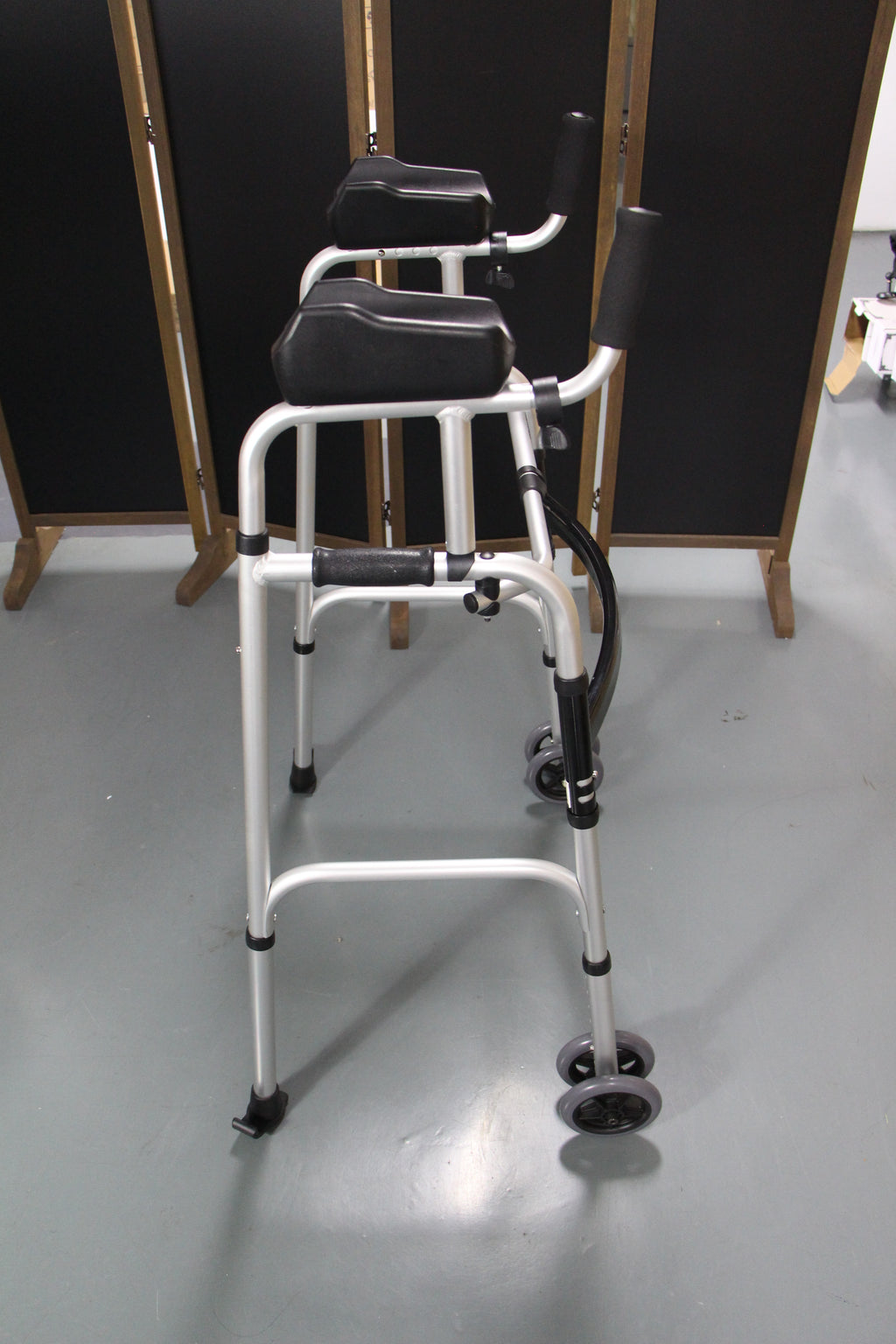 LIVINGCARING Foldable Standard Walker, Height Adjustable Aluminum Walkers for Seniors with Removable Armrest Pad, Lightweight Rehabilitation Auxiliary Rolling Walker, Walker Aid Supports UP to 235 lbs