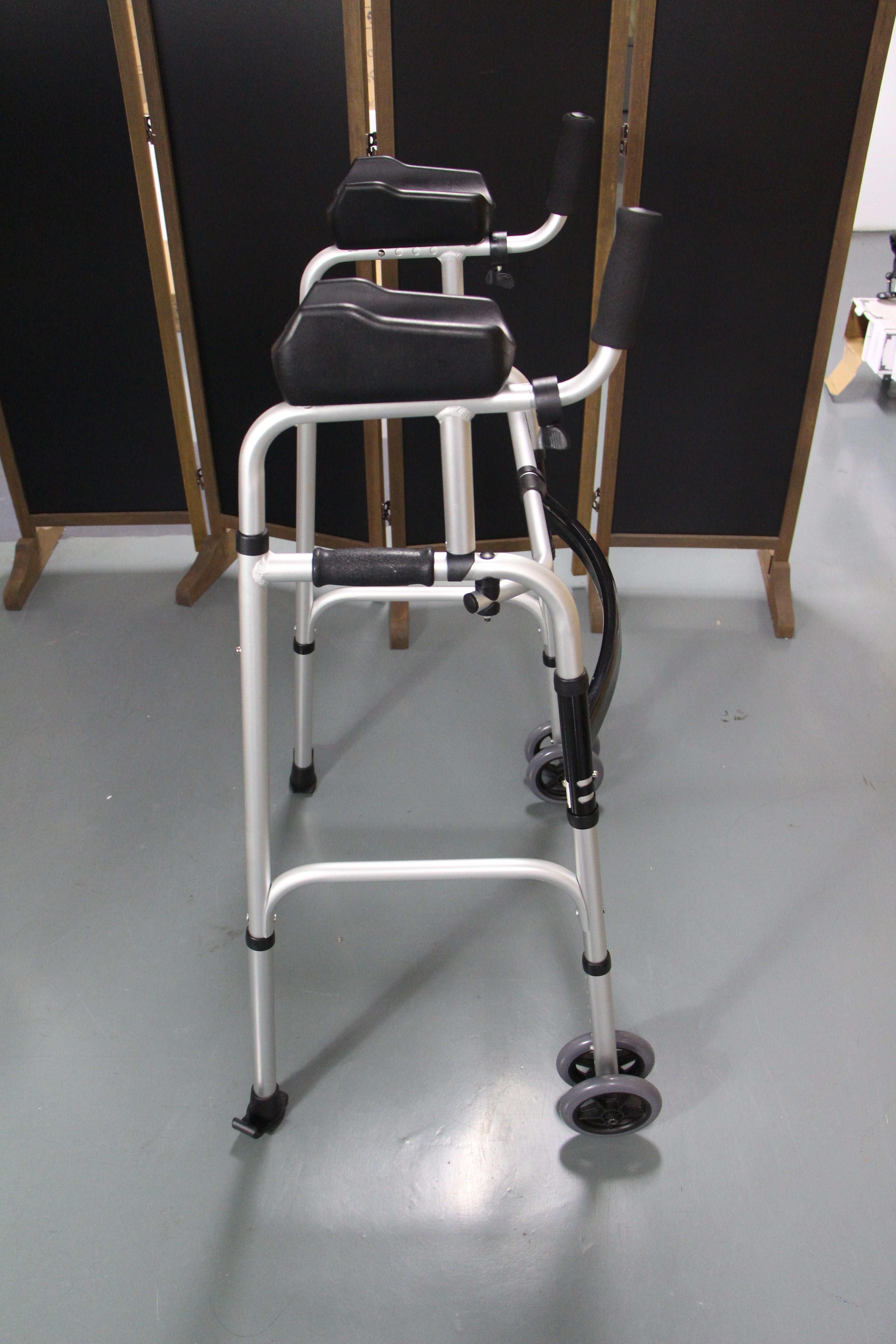 LIVINGCARING Foldable Standard Walker, Height Adjustable Aluminum Walkers for Seniors with Removable Armrest Pad, Lightweight Rehabilitation Auxiliary Rolling Walker, Walker Aid Supports UP to 235 lbs