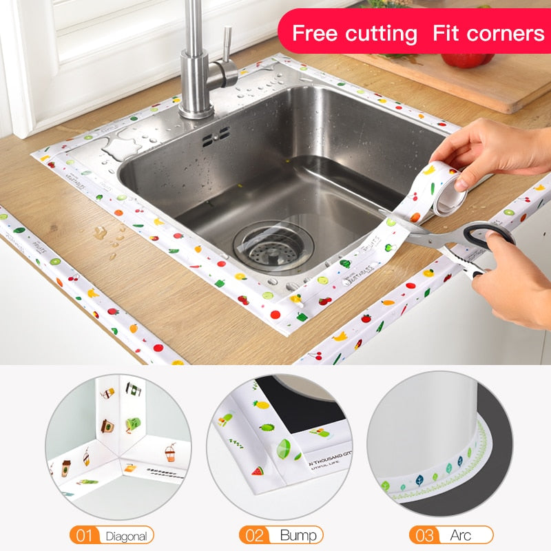 Kitchen Sink Waterproof Sticker Anti mold Waterproof Tape Bathroom Countertop Toilet Gap Self adhesive Seam Stickers|Tape|