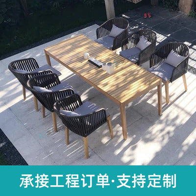 Outdoor Solid Wood Leisure Sofa Double Single Sofa Combination Outdoor Courtyard Garden Terrace Balcony Rattan Sofa