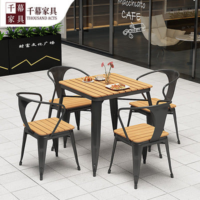Qianmu Modern Simple Outdoor Tables And Chairs Milk Tea Shop Coffee Shop Outdoor Leisure Table Courtyard Plastic Wood Table And Chair Combination