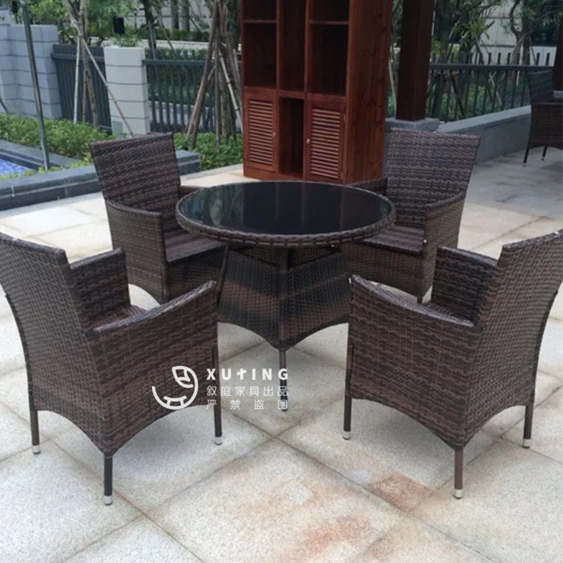 Outdoor Rattan Leisure Chairs and Table Set, 4 Chairs and 1 Table