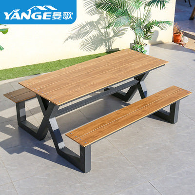 Outdoor Leisure Park Chairs Courtyard Terrace Tables And Chairs Outdoor Open-air Milk Tea Shop Is Equipped With Waterproof Conjoined Plastic Wood Tables And Chairs