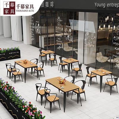 Qianmu Modern Simple Outdoor Tables And Chairs Milk Tea Shop Coffee Shop Outdoor Leisure Table Courtyard Plastic Wood Table And Chair Combination