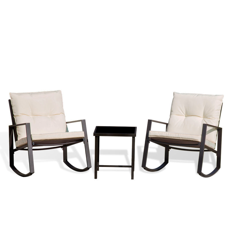 3 Pieces Outdoor Rocking Chairs and Glass Table Set