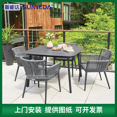 Outdoor Simple Tables And Chairs Courtyard Garden Rattan Tables And Chairs Outdoor Open Balcony Leisure Sunscreen And Rainproof Chair Combination