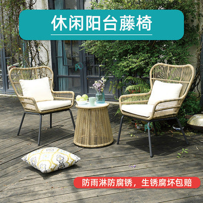 Leisure Outdoor Balcony Rattan Chair Garden Patio Rattan Table And Chair Combination Outdoor Household Small Tea Table Set